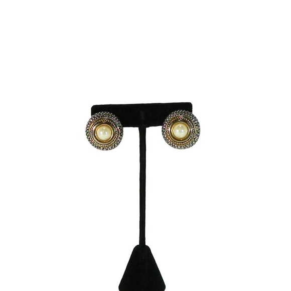 Charmelle Faux Pearl two tone Pierced Earrings - Picture 3 of 12